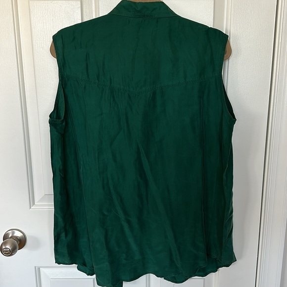 Vintage 100% Silk Green Sleeveless Top - Picture 2 of 5